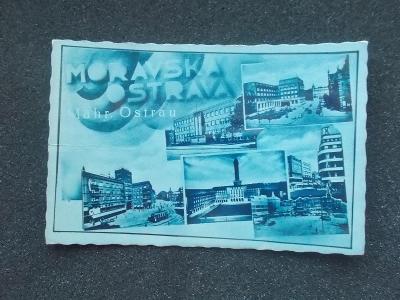 Ostrava fotokoláž pohlednice modry filtr 