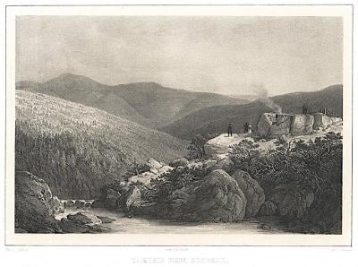 Labský vodopád, Semmler, litografie, 1845