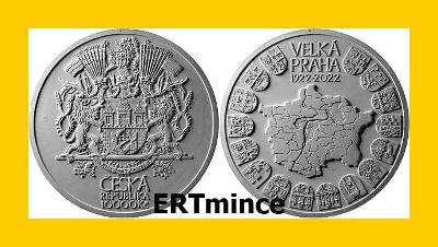 Stříbrná mince 10 000,- Kč 2022 Založení Velké Prahy Leštěná - 1 kg