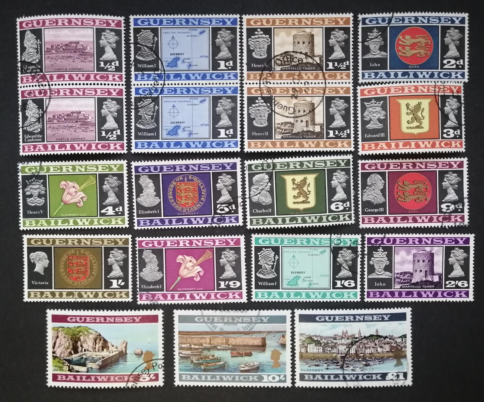 Guernsey 1969 50€ Komplet predecimálnej definitívy ostrova s pečiatkami - Známky