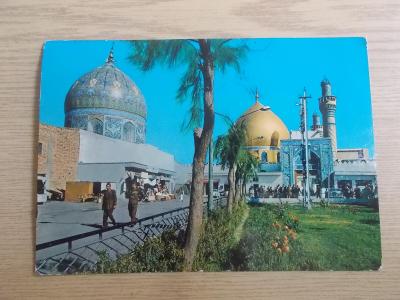 Celistvost pohlednice  Filatelie přetisk Irák Baghdad mešita 