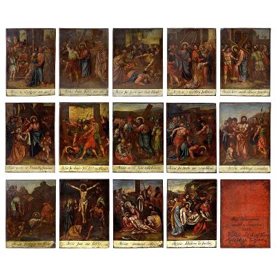 Staré obrazy z 1848 roku od J.Weinmanna 14 křížová cesta, sada (16014)