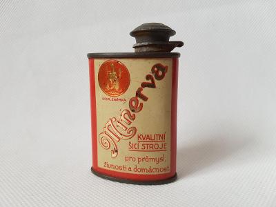Stará reklamní plechovka od oleje šicí stroj Minerva 30léta olejnička