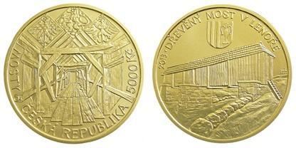 Zlatá mince Dřevěný most v Lenoře.PROOF.