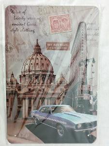 Retro plechová reklamní cedule Řím + Fiat 20x30 cm