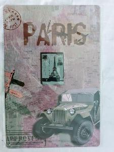 Retro plechová reklamní cedule Paris + Jeep Willys 20x30 cm
