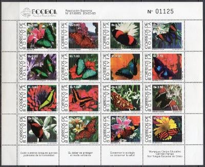 Bolívie-Motýli a flóra 1993**  Mi.Zd.Bogen /TL/ 1193-1208 / 85 €