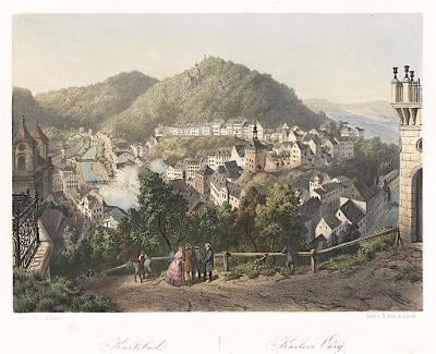 Karlovy Vary, Haun, kolor. litografie, 1860