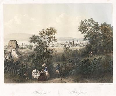 České Budějovice b., Haun, kolor. litografie, 1860
