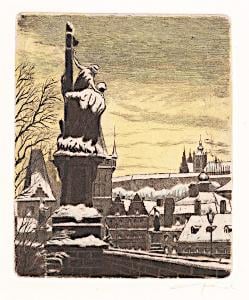 Praha z Karlova mostu, lept , (1940)