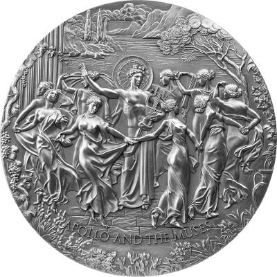 APOLLO AND MUSES - 5 oz stříbrná mince 5000 Francs 