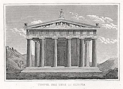Athény chrám Dia Olymp, Strahlheim, mědiryt,(1840)
