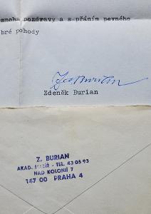 Zdeněk Burian - podpis na dopisu z roku 1980 - poděkování k titulu