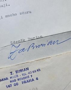 Zdeněk Burian - podpis na dopisu z roku 1981 - poděkování k blahopřání