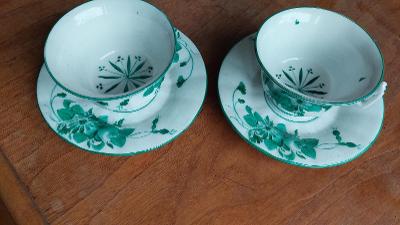 Porcelánová čajová souprava 2rníčky se šálky, zelená malba