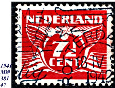 Nizozemí 1941,číslo a letící holub