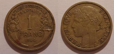Francouzská rovníková Afrika 1 frank 1944 