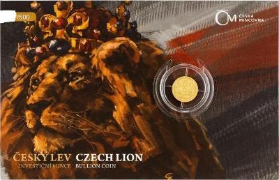 Zlatá 1/25oz investiční mince Český lev 2022 stand číslovaný