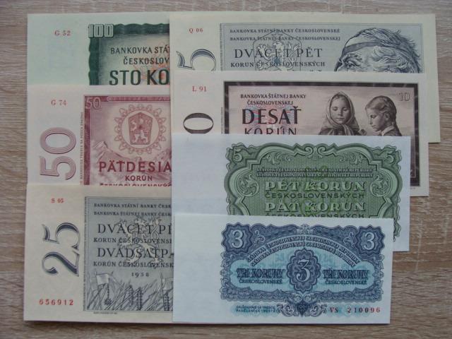 Sada 7 neplatných bankovek z roků 1958-1964 UNC, pravé a neperforované - Bankovky