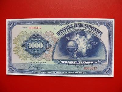 Bankovka 1000 Kč I. emise 1919 série A reprint 2021