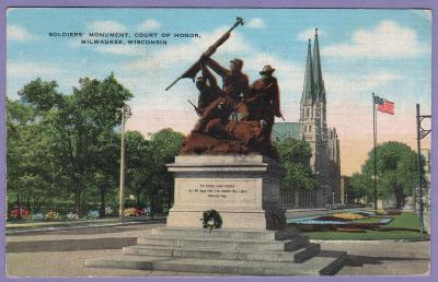 pohlednice Milwaukee Wisconsin vojenský památník pomník vojáci 