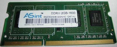 ASINT DDR3 2GB 1600 MHz, záruka