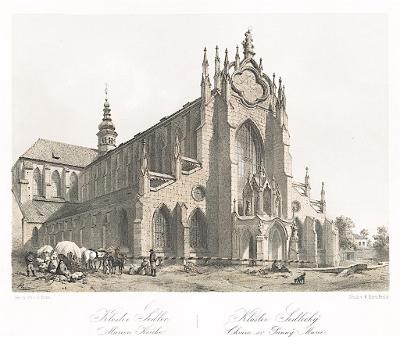 Sedlec klášter, Haun, litografie, 1860