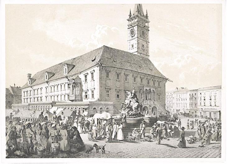 Olomouc Náměstí, Haun, litografie, 1857 - Antikvariát