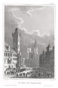 Praha Týnský chrám, Meyer, oceloryt, 1850