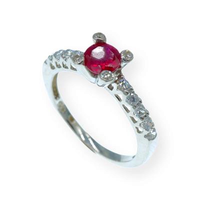 Stříbrný prstýnek s růžovým kamínkem velikost 56,5