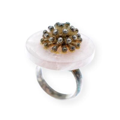 Stříbrný prstýnek růžovým kamínkem kytička velikost 54