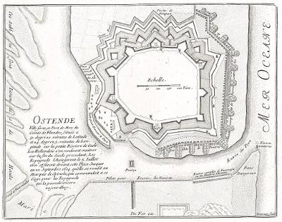 Ostende,, N. de Fer, mědiryt, 1705