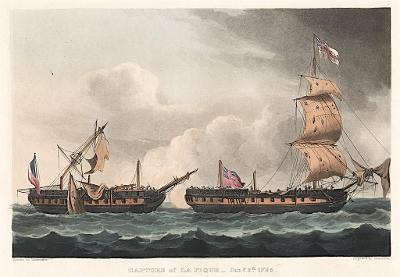 Loď bitva ukořistění Pique, akvatinta, 1833