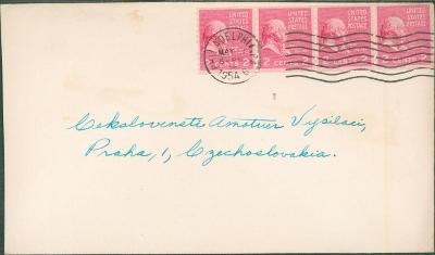 20B326 Dopis Filadelfie - Praha, 4-páska svitkové známky RR!