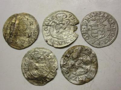 5 ks drobných strieborných mincí Leopolda I.