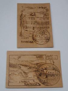 2x dřevěná pohlednice