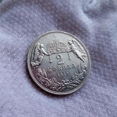 2 Koruna 1914 KB, František Josef I. vzácná stříbrná mince!