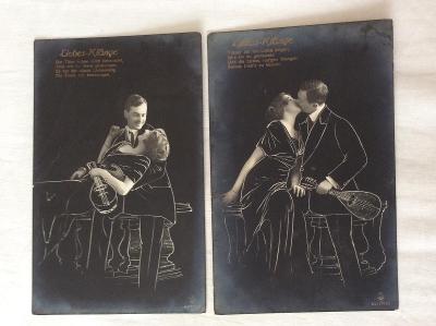 2 x stará POHLEDNICE MF - dívka a Muž dostaveníčko série 1915