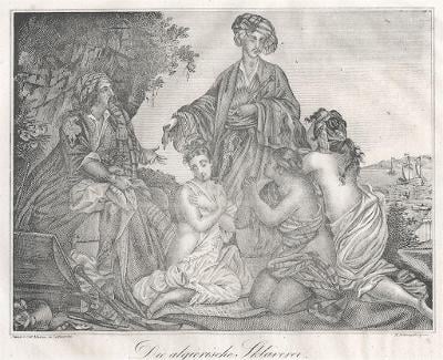 Otrokyně Alžír, Medau, litografie, (1840)
