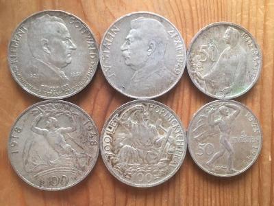 6 kusů stříbrných 50 a 100 Kčs ČSSR, každá mince jiná
