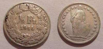 Švýcarsko 1/2 frank 1916