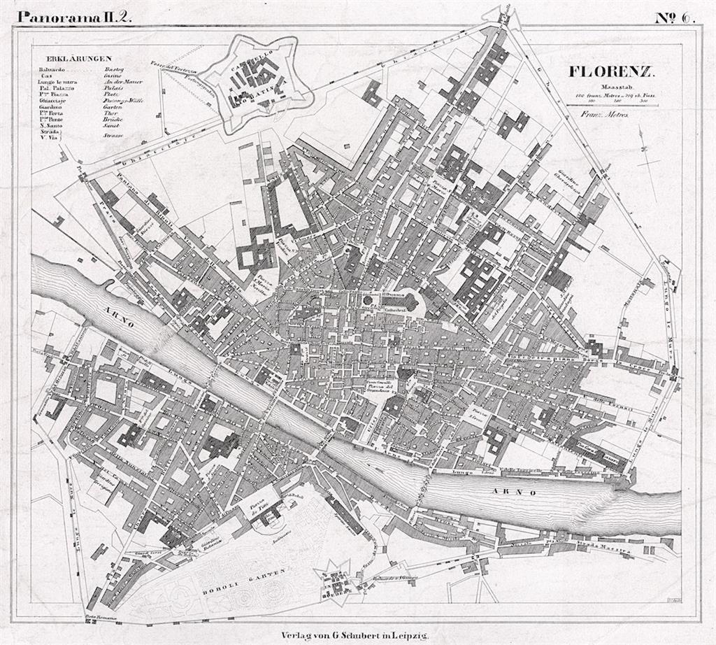 Firenze plán , Schubert, litografie, (1830) - Mapy a veduty Evropa