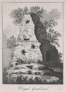 Vergiliuv Hrob u Neapole, Medau, mědiryt , 1829
