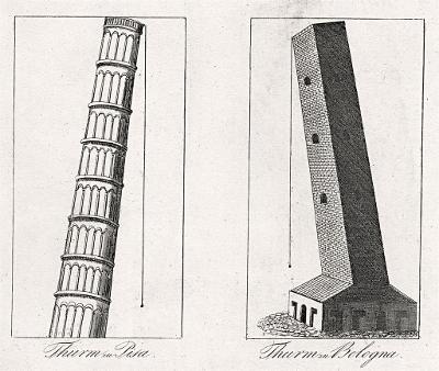 Pisa a Blogna šikmá věž, Medau, mědiryt , 1829