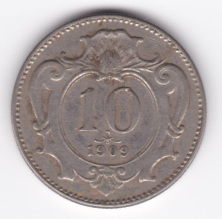 10 haléř (heller) 1909 - F.J.I. Rakousko-Uhersko - Numismatika