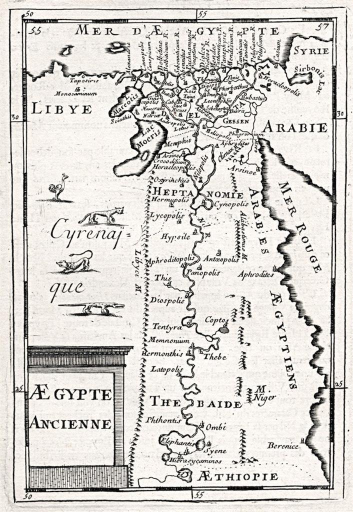 Egypt starý, Mallet, mědiryt, 1719 - Staré mapy a veduty