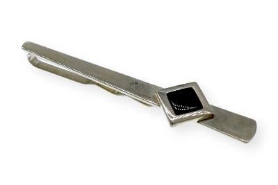 Stříbrná spona do kravaty s černým kamínkem (Y2067)