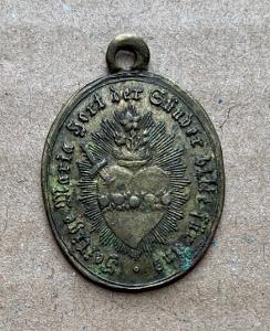 RU 19 stol. stará medaile svátostka švabach text medailon Madonka kov