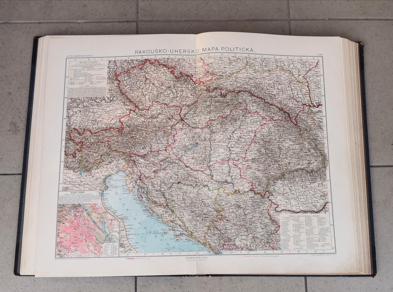 Ottův zeměpisný atlas z roku 1924 - mapa - pěkný stav - Staré mapy a veduty