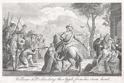 Vilém Tell a sestřelené jablko,  mědiryt (1810)